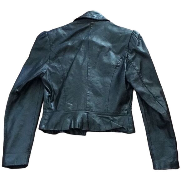 SALE 🔥 Vintage Leather Jacket Black Cropped Bomber Moto Blazer Size 8 - Picture 2 of 7